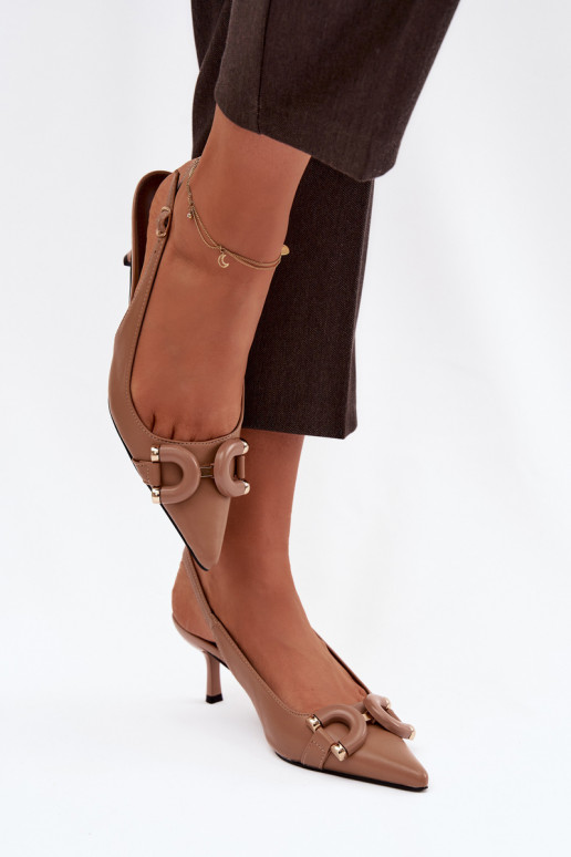 Dames sandalen met dunne hakken Met sierlijk Detalem bruine kleur Brienne