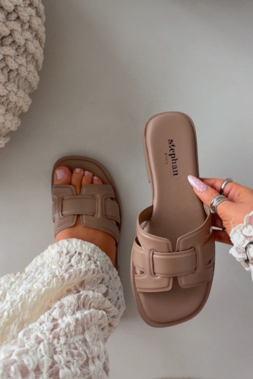 Damespantoffels met brede hakken beige Lorania