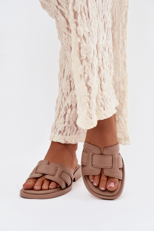 Damespantoffels met brede hakken beige Lorania