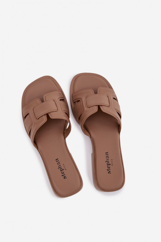 Damespantoffels met brede hakken beige Lorania