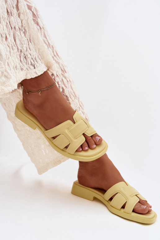 Damespantoffels met brede hakken geel Lorania