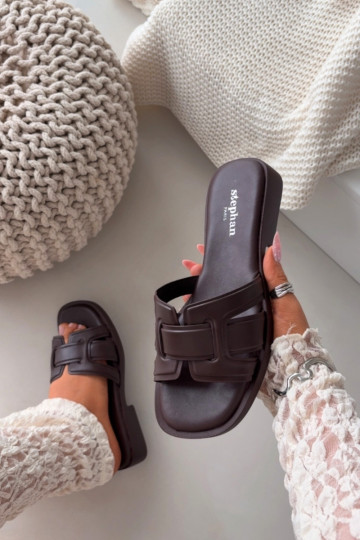 Damespantoffels met brede hakken CzekoladoIne Lorania 2