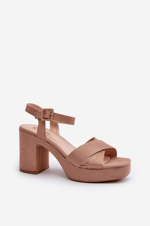 Dames sandalenvan eco-suèdeu met hakken en platform beige Sakane