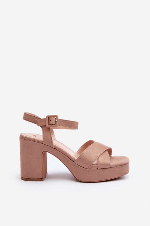 Dames sandalenvan eco-suèdeu met hakken en platform beige Sakane