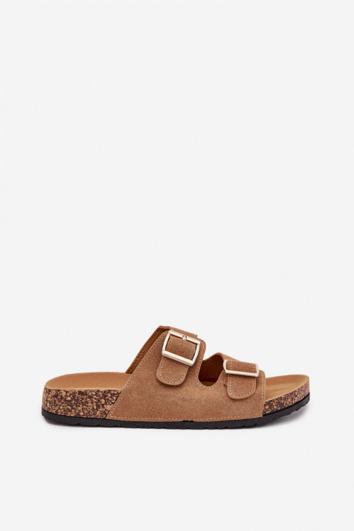 Damespantoffels Ze gouden kleurmi met gespenmi I Przeszyciami bruine kleur Lunera