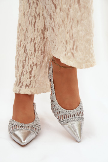 Dames sandalen Met Vlecht Op Klok zilvere kleur Nivorra 2