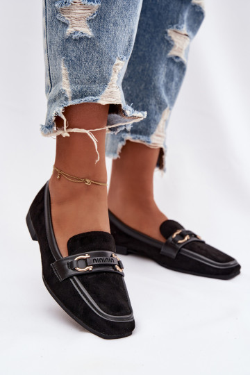 Dames mocassins met mooie elementen, zwart Evelora
