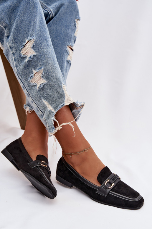 Dames mocassins met mooie elementen, zwart Evelora