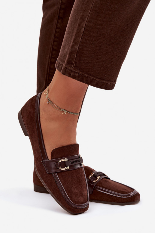 Dames mocassins met mooie elementen, chocoladebruin Evelora
