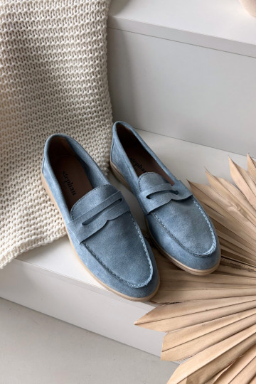 Dames mocassins van kunstsuède, blauw Renelia