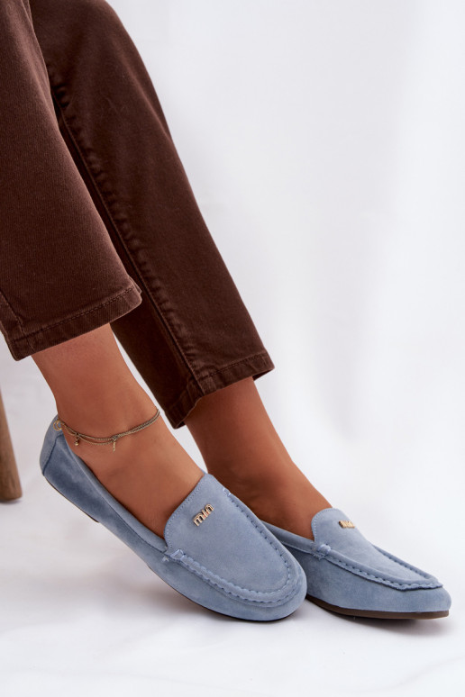 dames mocassinsKleinm gouden kleurm Detalem blauIn Sarivelle