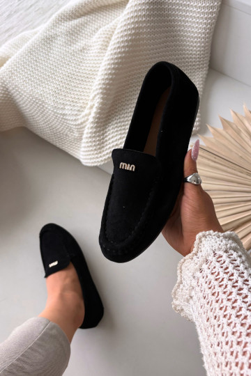 Dames zwarte mocassins met gouden details „Sarivelle"