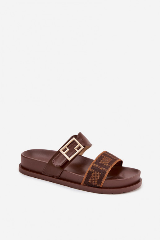 Dames slippers met gouden gespen, bruin