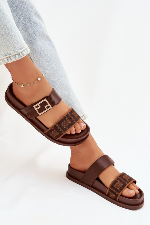 Dames slippers met gouden gespen, bruin