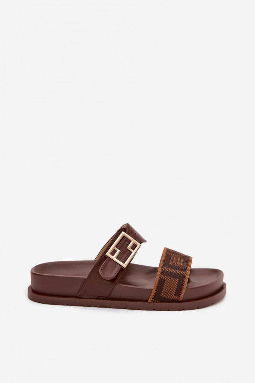 Dames slippers met gouden gespen, bruin