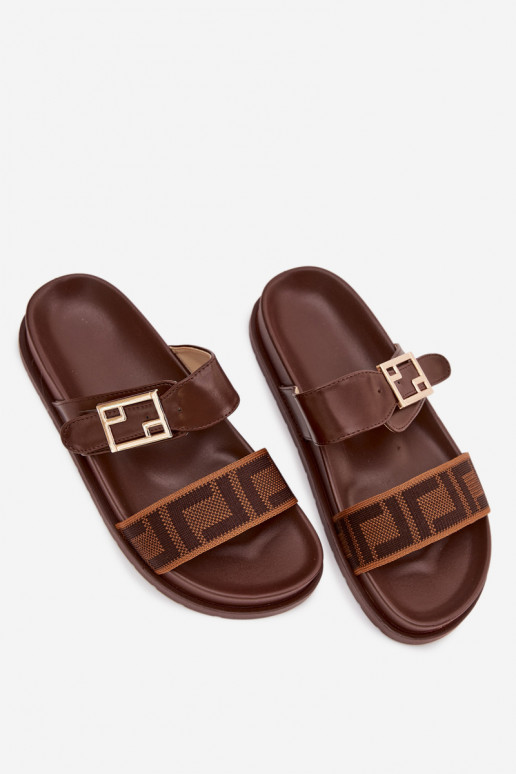 Dames slippers met gouden gespen, bruin