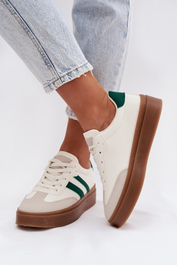 Sportieve dames schoenen met platform van kunstleer in wit-groene kleur Elaraven