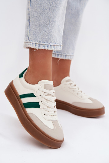 Sportieve dames schoenen met platform van kunstleer in wit-groene kleur Elaraven 2
