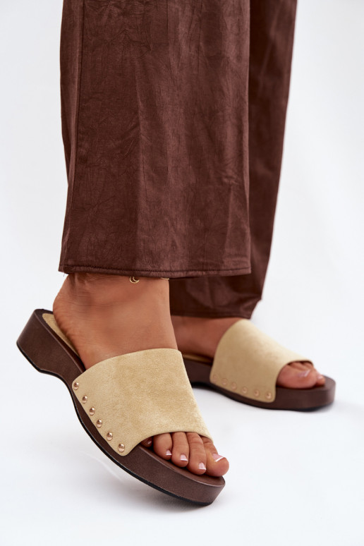 Damespantoffels Ze gouden kleurmi Studs geel Ferinna