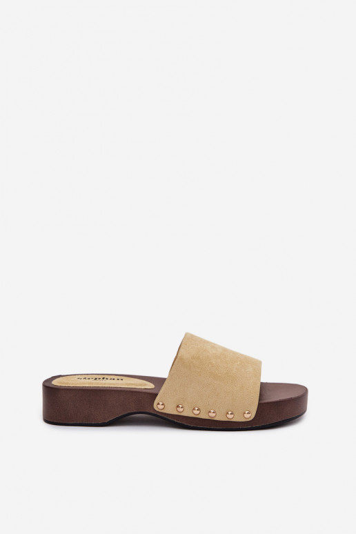 Damespantoffels Ze gouden kleurmi Studs geel Ferinna