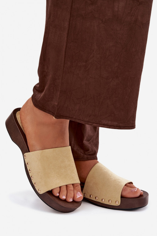 Damespantoffels Ze gouden kleurmi Studs geel Ferinna