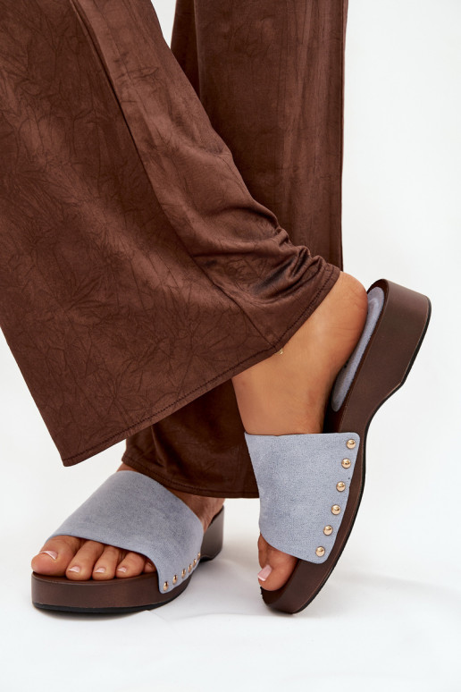 Damespantoffels Ze gouden kleurmi Studs blauIn Ferinna