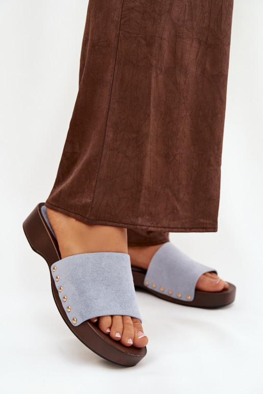 Damespantoffels Ze gouden kleurmi Studs blauIn Ferinna