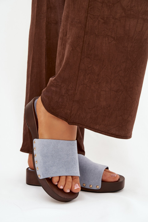 Damespantoffels Ze gouden kleurmi Studs blauIn Ferinna