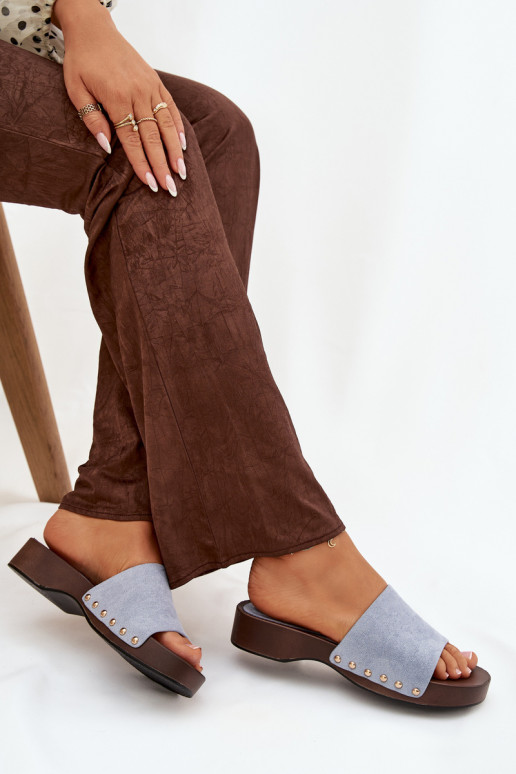 Damespantoffels Ze gouden kleurmi Studs blauIn Ferinna