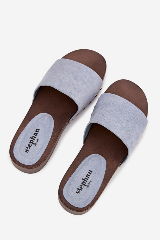 Damespantoffels Ze gouden kleurmi Studs blauIn Ferinna