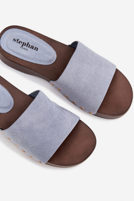 Damespantoffels Ze gouden kleurmi Studs blauIn Ferinna