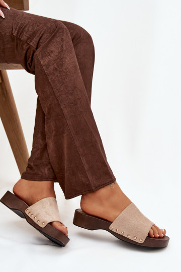 Damespantoffels Ze gouden kleurmi Studs beige Ferinna