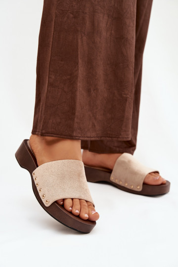 Damespantoffels Ze gouden kleurmi Studs beige Ferinna 2