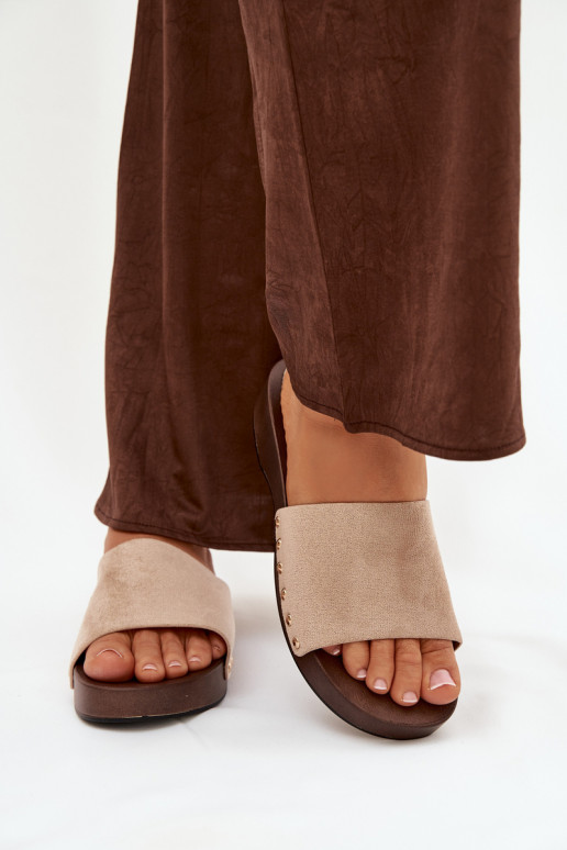 Damespantoffels Ze gouden kleurmi Studs beige Ferinna