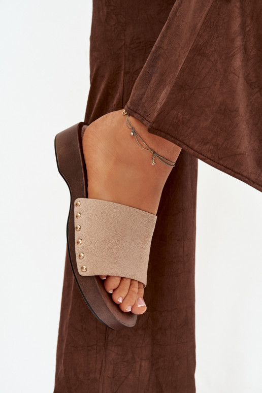 Damespantoffels Ze gouden kleurmi Studs beige Ferinna