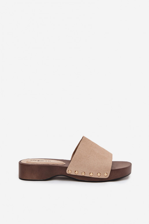 Damespantoffels Ze gouden kleurmi Studs beige Ferinna