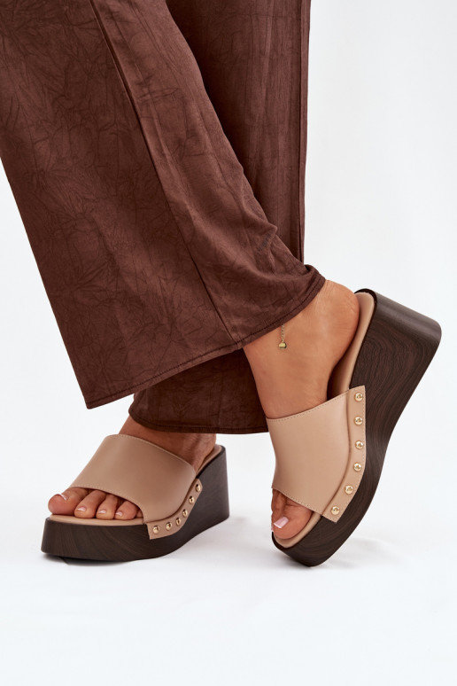 Damespantoffels Op de INig Ze gouden kleurmi Studs beige Arionne