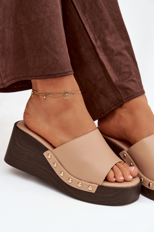 Damespantoffels Op de INig Ze gouden kleurmi Studs beige Arionne