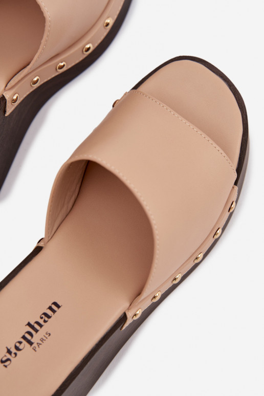 Damespantoffels Op de INig Ze gouden kleurmi Studs beige Arionne