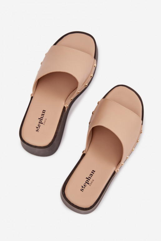 Damespantoffels Op de INig Ze gouden kleurmi Studs beige Arionne