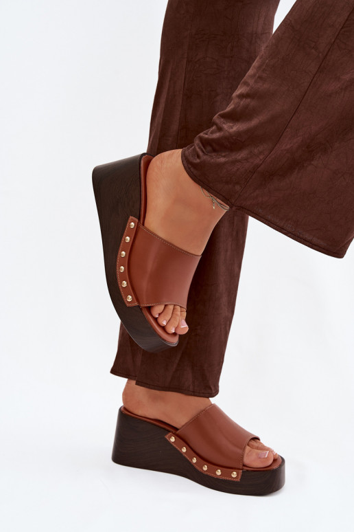 Damespantoffels Op de INig Ze gouden kleurmi Studs bruine kleur Arionne