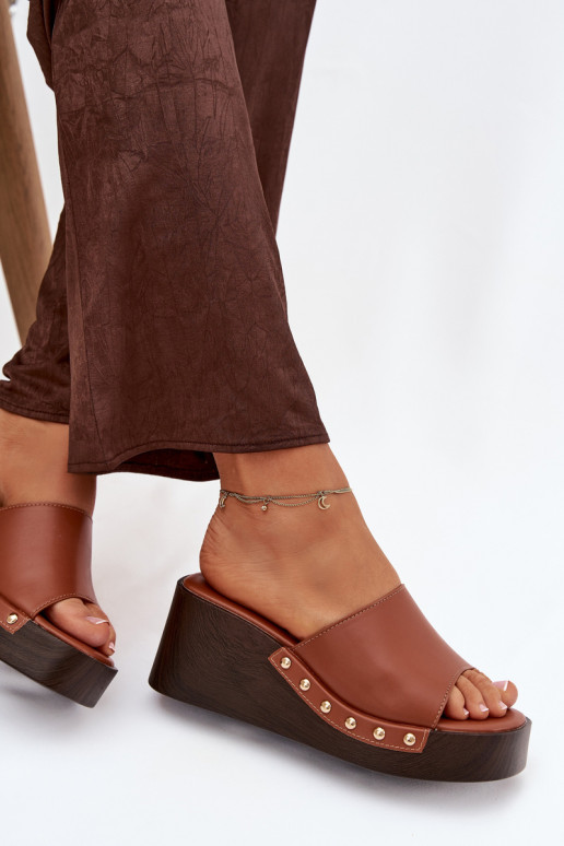 Damespantoffels Op de INig Ze gouden kleurmi Studs bruine kleur Arionne