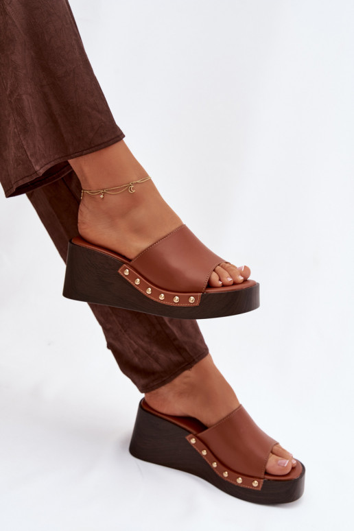 Damespantoffels Op de INig Ze gouden kleurmi Studs bruine kleur Arionne