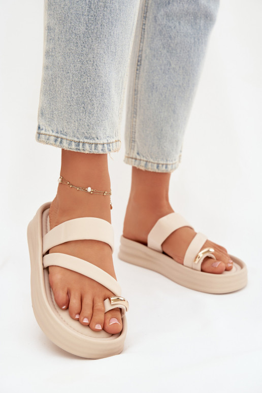 materiaal Damespantoffels Met Strepen I gouden kleurm Detalem ivoor Farielle