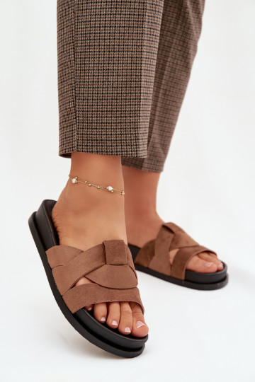 Damespantoffels van eco-suèdeoIne Met Strepen bruine kleur Het heeftrivessa 2