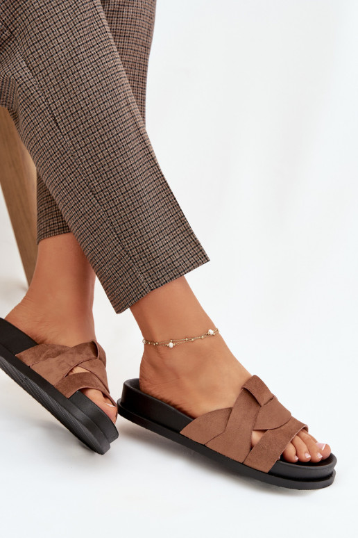 Damespantoffels van eco-suèdeoIne Met Strepen bruine kleur Het heeftrivessa