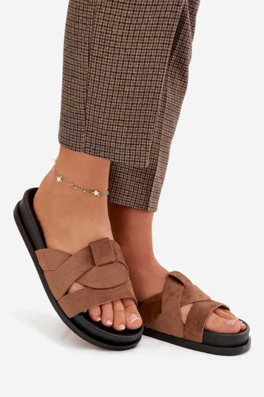 Damespantoffels van eco-suèdeoIne Met Strepen bruine kleur Het heeftrivessa