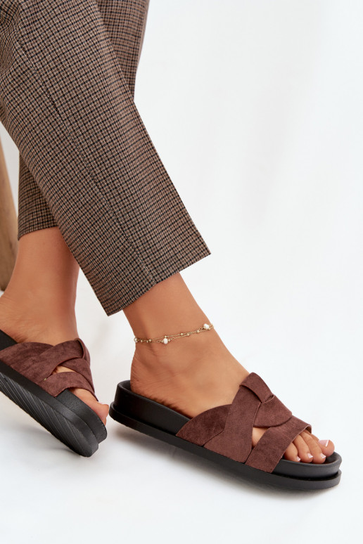 Damespantoffels van eco-suèdeoIne Met Strepen donker bruin Het heeftrivessa