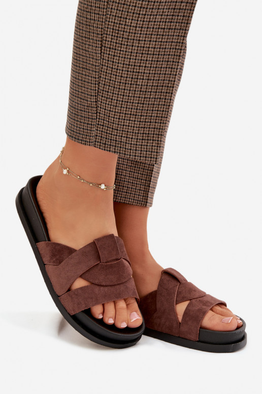 Damespantoffels van eco-suèdeoIne Met Strepen donker bruin Het heeftrivessa