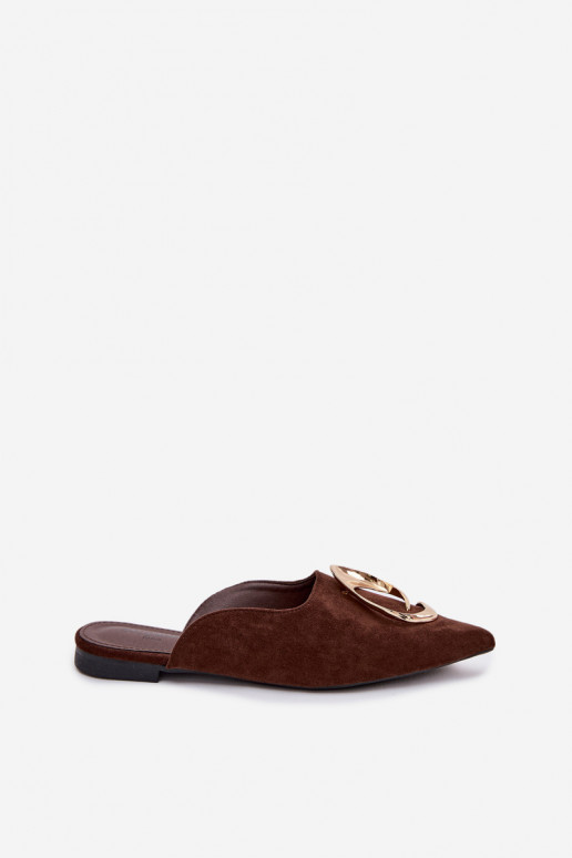 Damespantoffels Mule Met sierlijk gouden kleurm Detalem CzekoladoIne Galvella